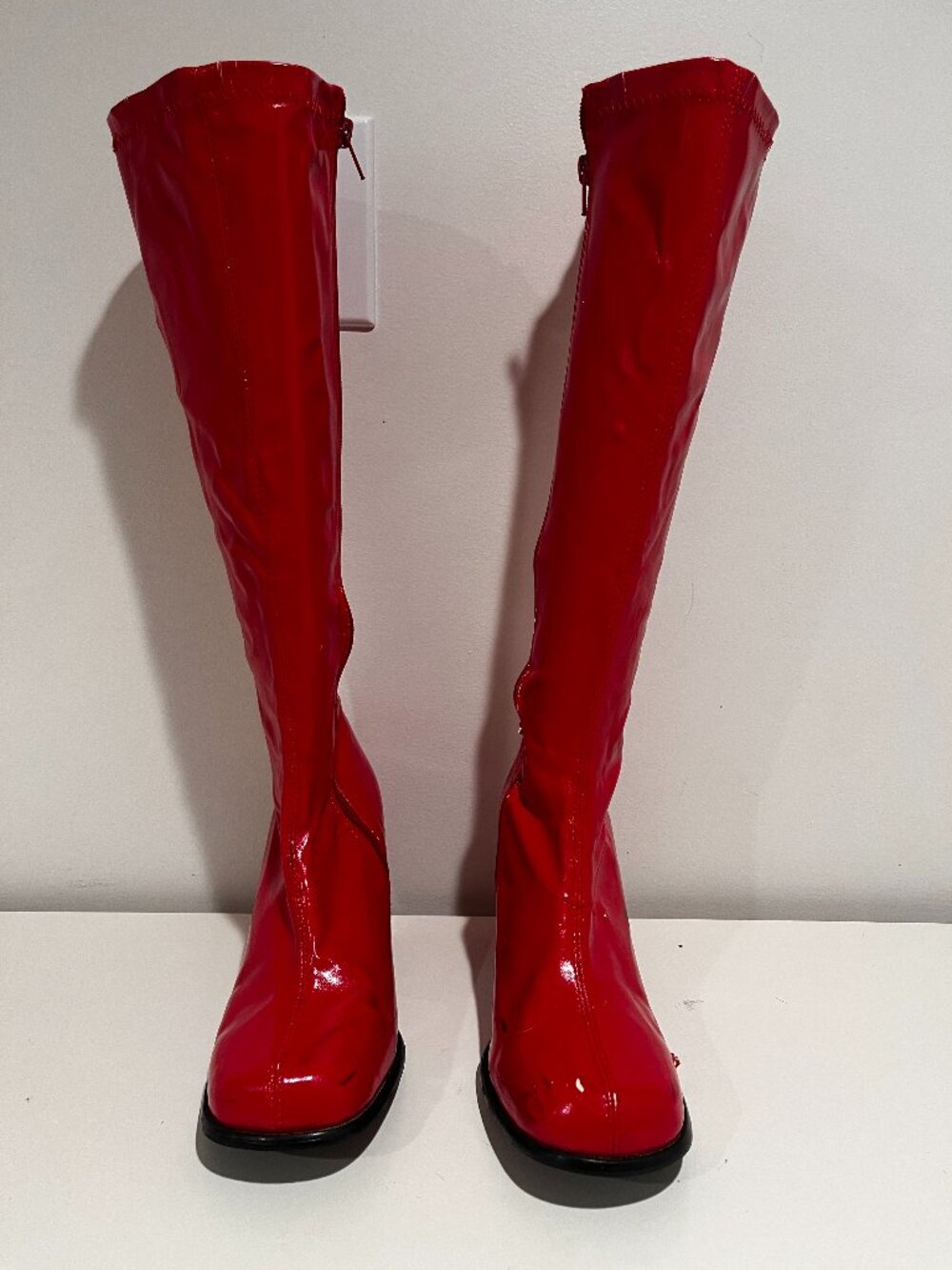 Ellie Red Patent Knee High Go Go Costume Boots Size 9 Halloween